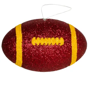 4.5" Metallic Glitter Football Ornament: Crimson Red & Yellow