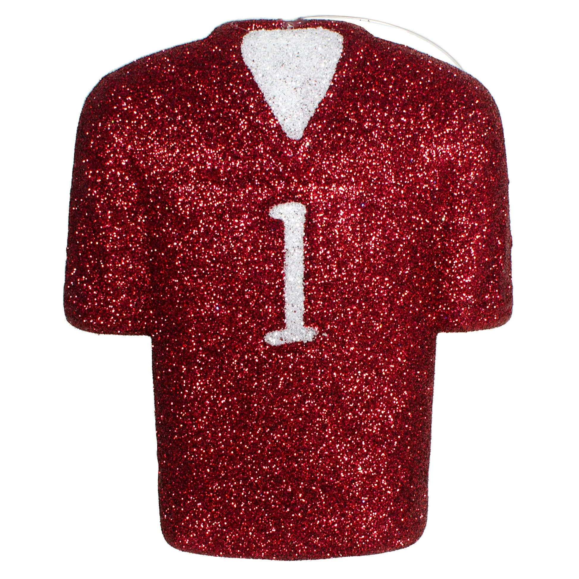 4.5" Metallic Glittered Football Jersey Ornament: Crimson Red & White