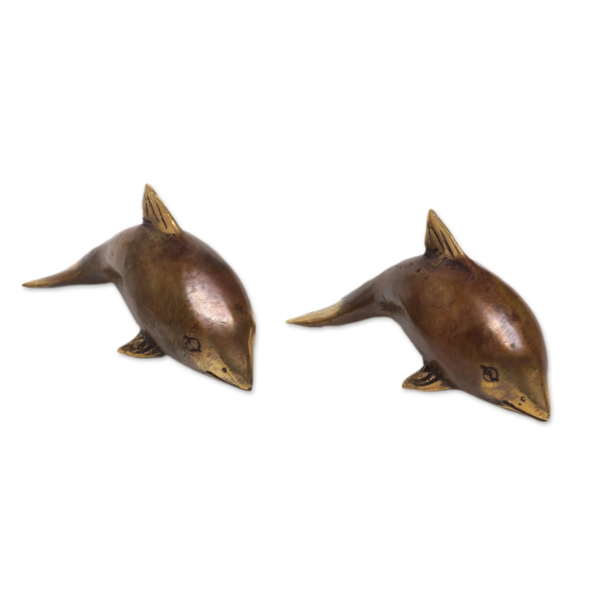 Antique Dolphins Pair of Handcrafted Balinese Bronze Dolphin Figurines