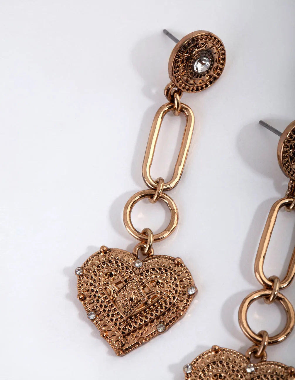 Antique Gold Heart Link Drop Earrings