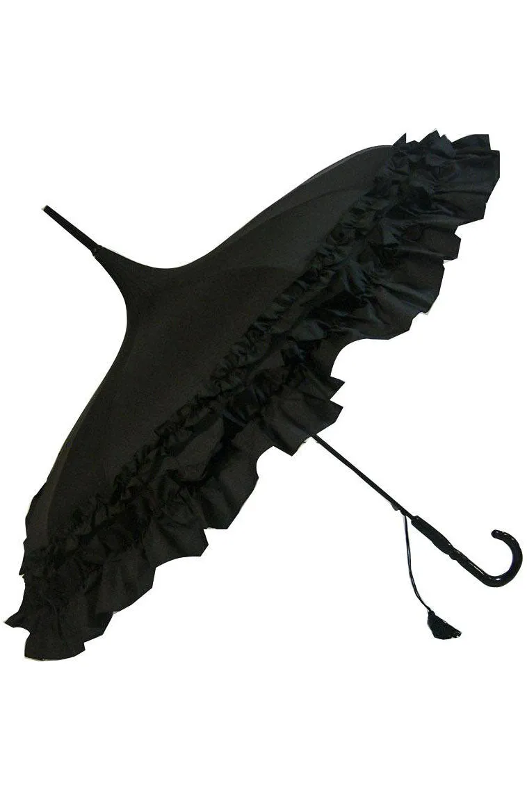 Black Frilled Pagoda Umbrella / Parasol