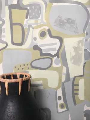 Cubist Jigsaw Wallpaper - Olive   Grey