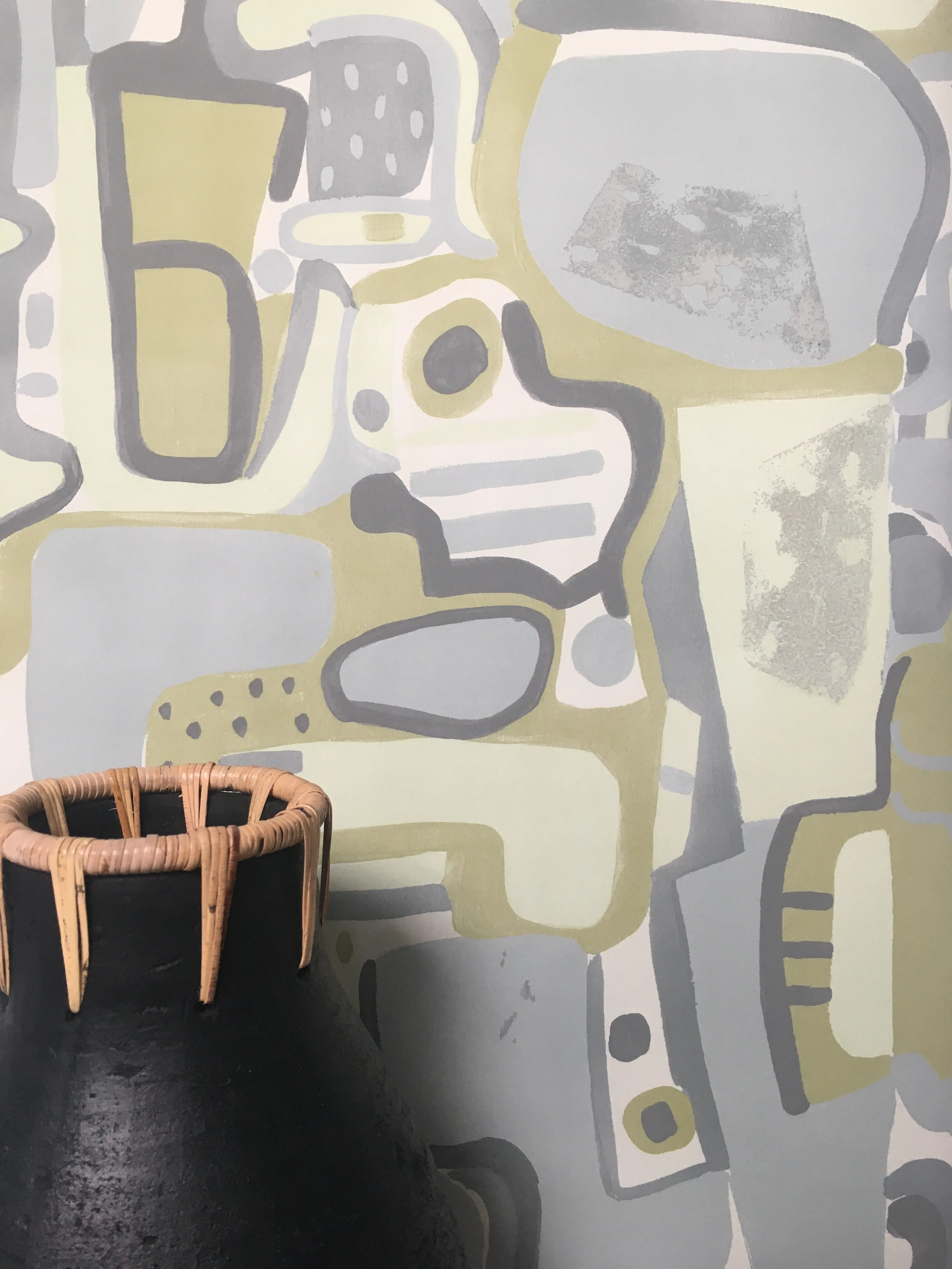 Cubist Jigsaw Wallpaper - Olive   Grey