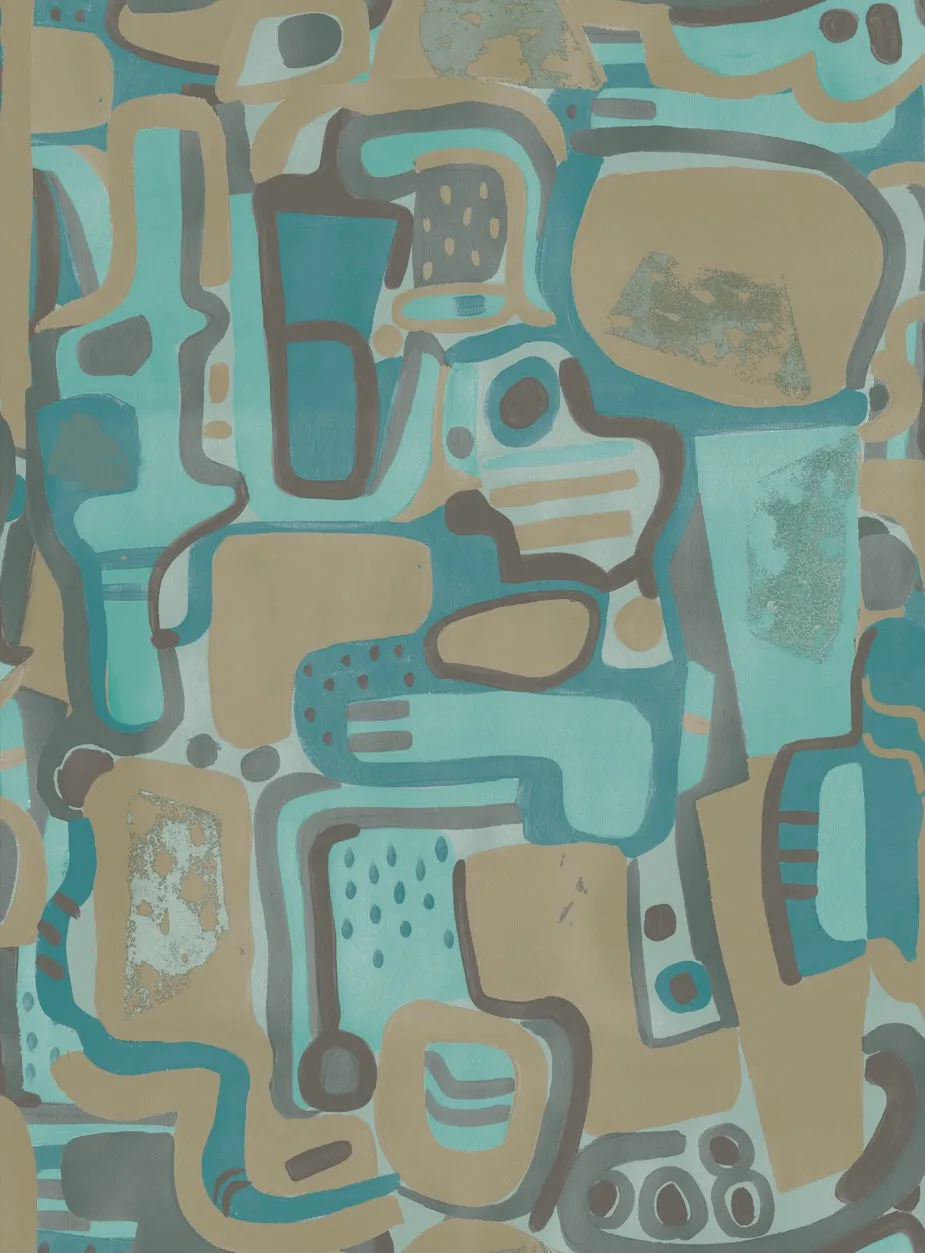 Cubist Jigsaw Wallpaper - Turquoise   Sand