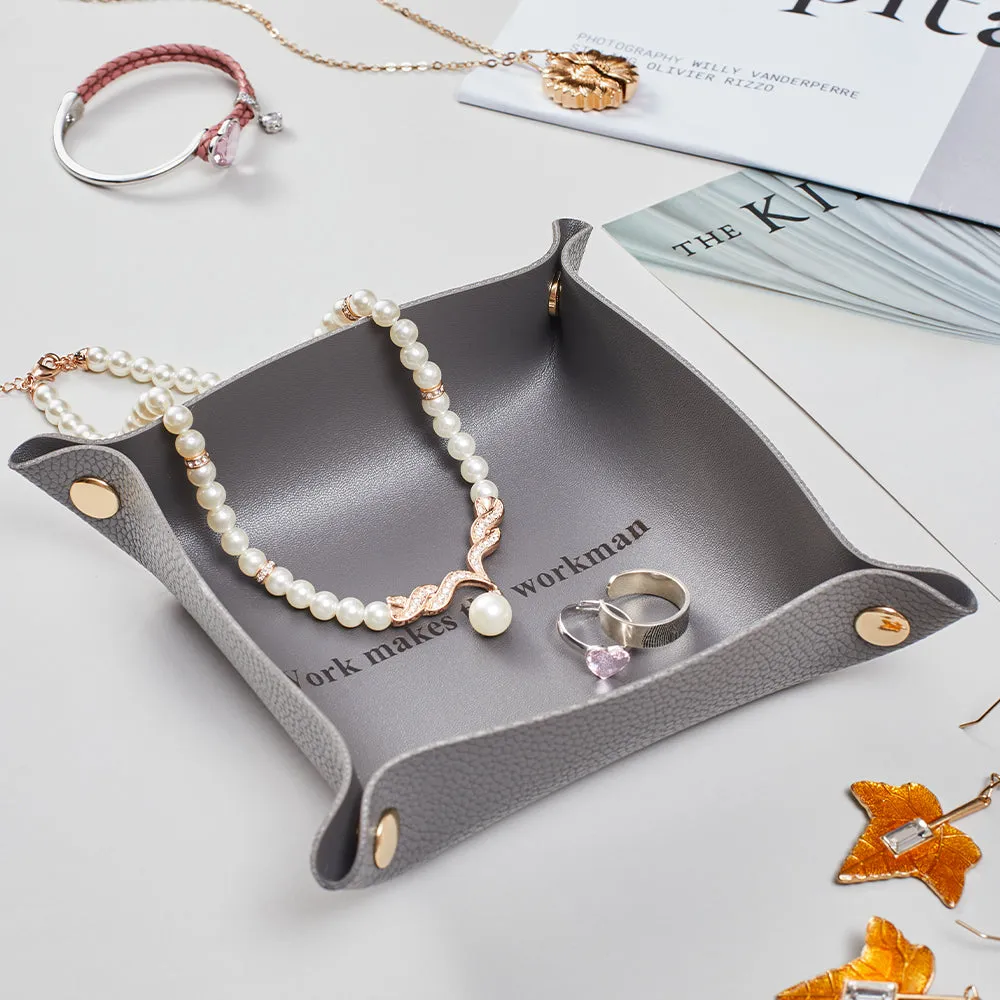 Custom Engraved Jewelry Tray Simple Unique Design PU Leather Gift for Her