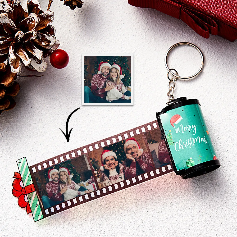 Custom Photo Film Roll Keychain Engraved Gift Box Pullable Camera Keychain Christmas Day Gift