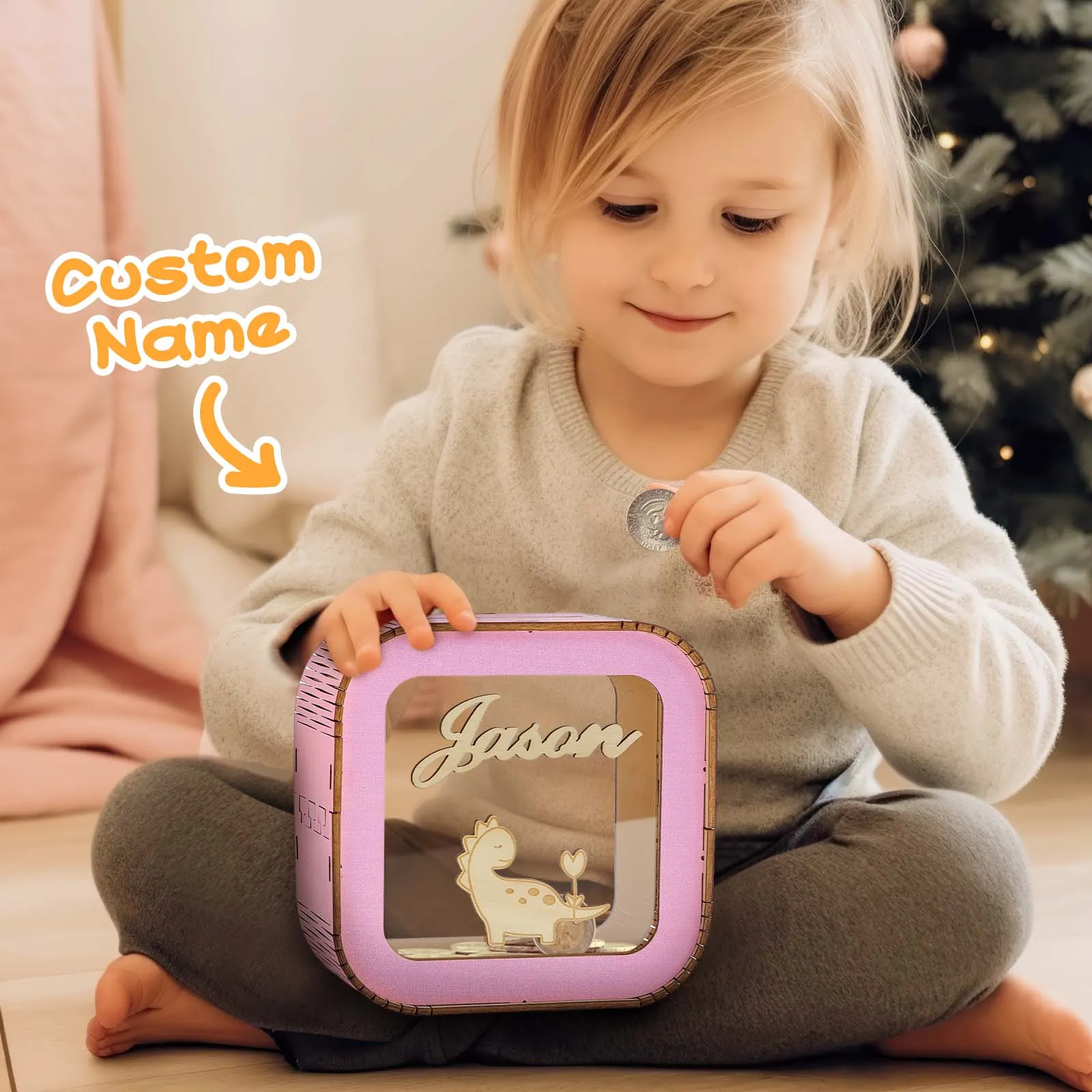 Custom Wooden Piggy Bank with Name Personalized Coin Name Bank Money Box Nursery Decoration