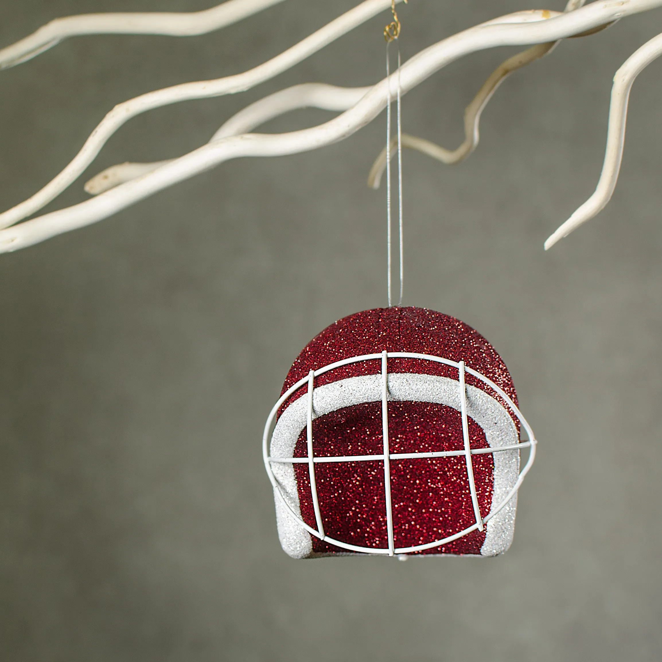 Football Helmet Ornament: Crimson Red & White (4")