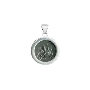 Genuine Greek bronze coin silver pendant depicting an octopus; Arethusa head with a dolphin in the back