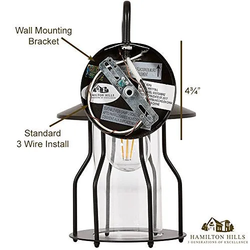 Hamilton Hills Vintage Wire Caged Glass Outdoor Wall Sconce Light 2700K  Antique Bronze