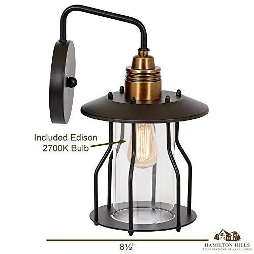 Hamilton Hills Vintage Wire Caged Glass Outdoor Wall Sconce Light 2700K  Antique Bronze