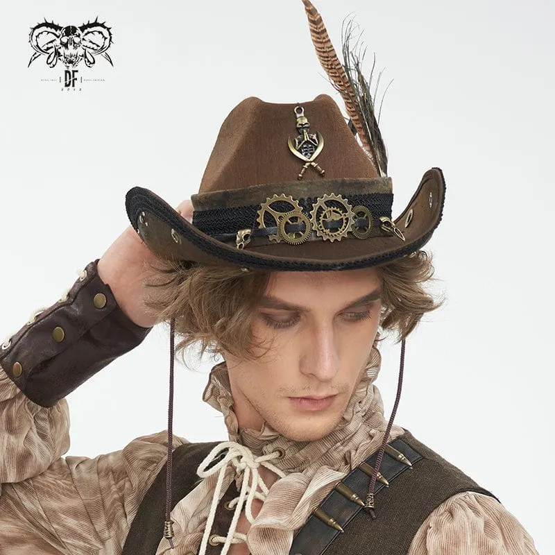 Men's Gothic Skull Feather Cowboy Hat