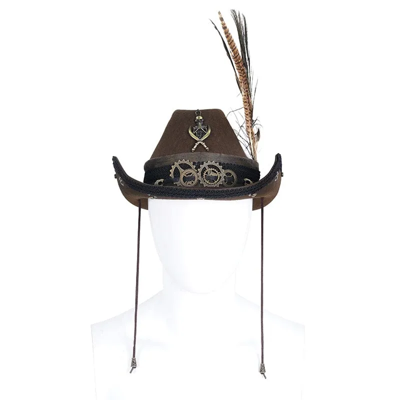 Men's Gothic Skull Feather Cowboy Hat