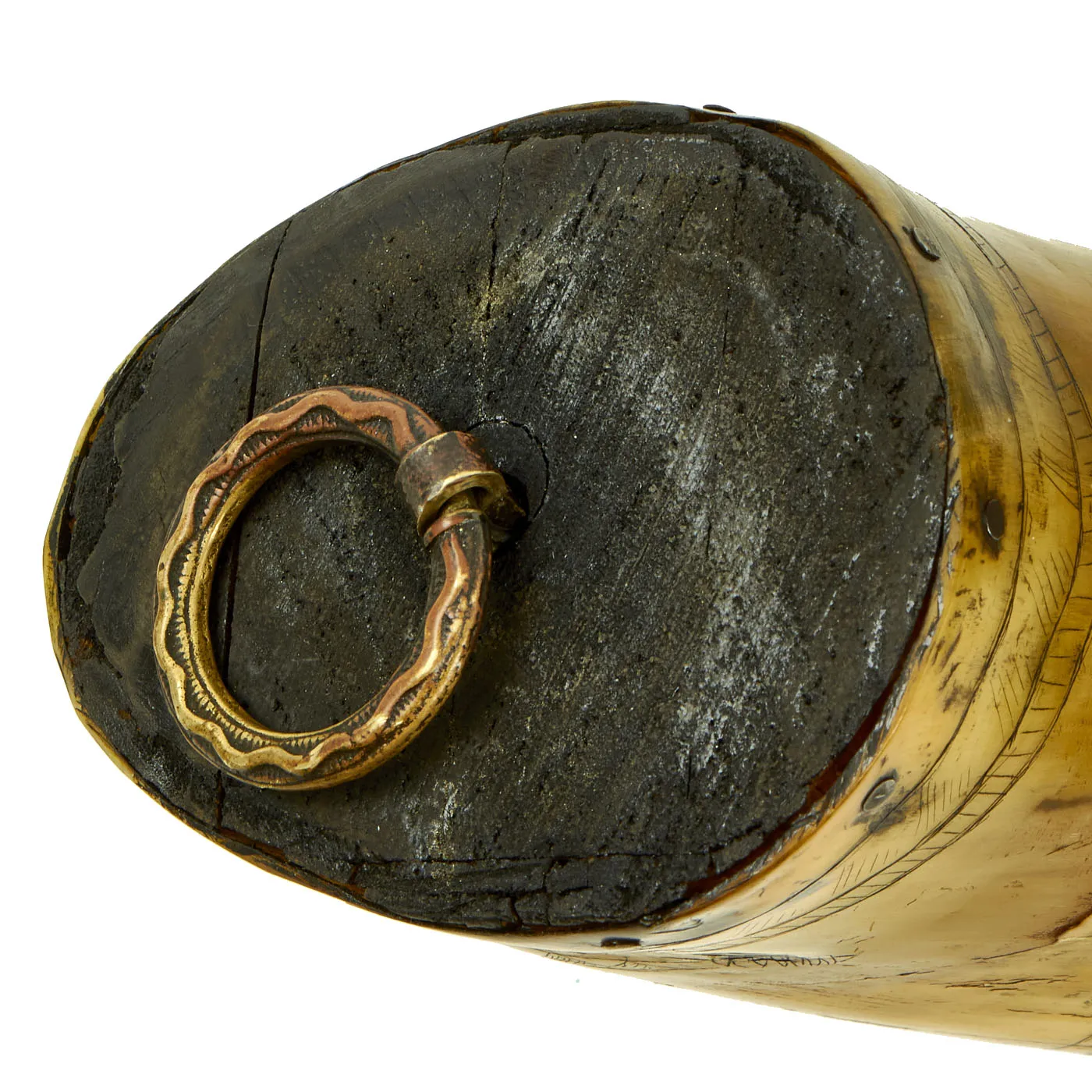 Original U.S. Colonial Era Powder Horn dated 1759 Showing Many Engraved Designs from French & Indian to Revolutionary War Eras