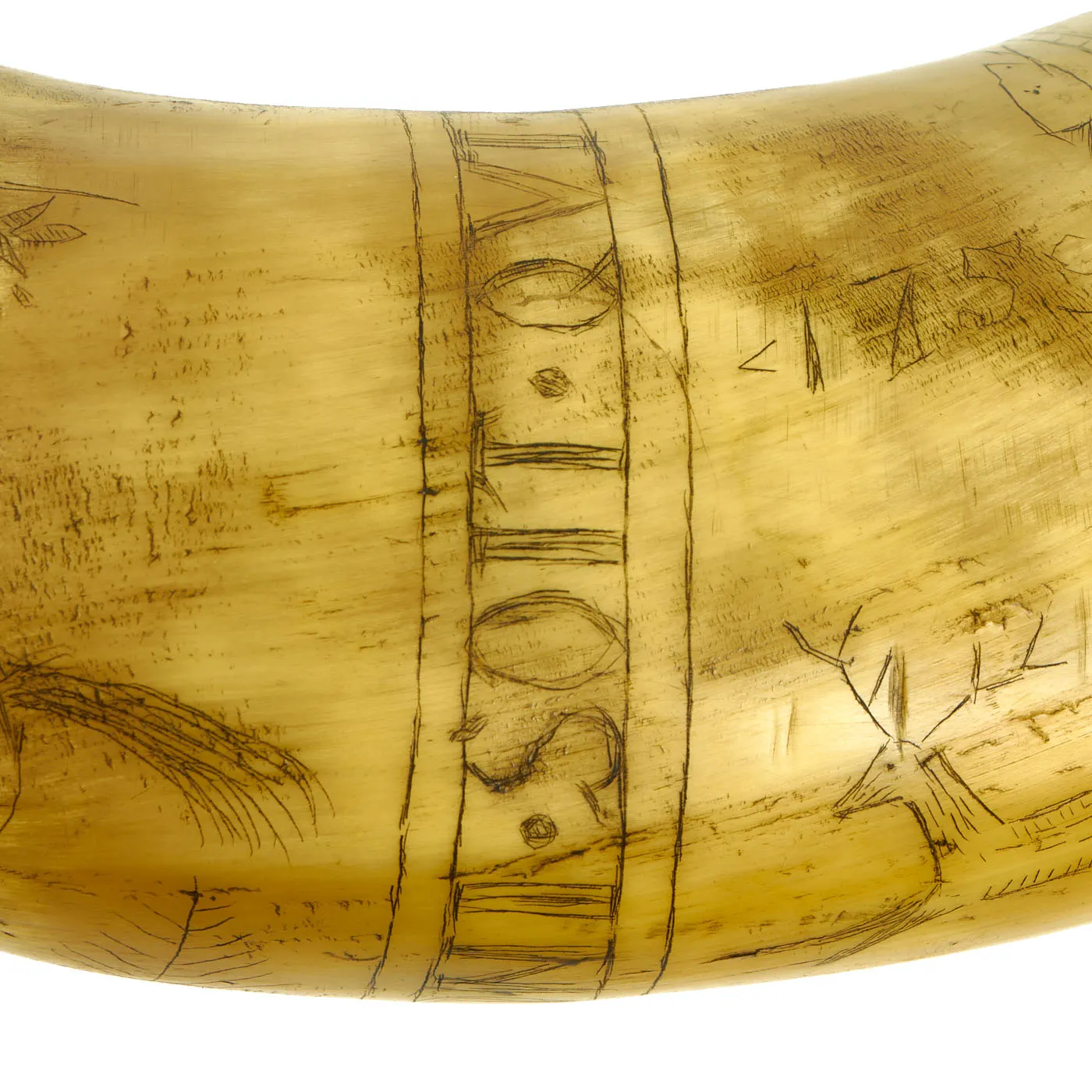 Original U.S. Colonial Era Powder Horn dated 1759 Showing Many Engraved Designs from French & Indian to Revolutionary War Eras