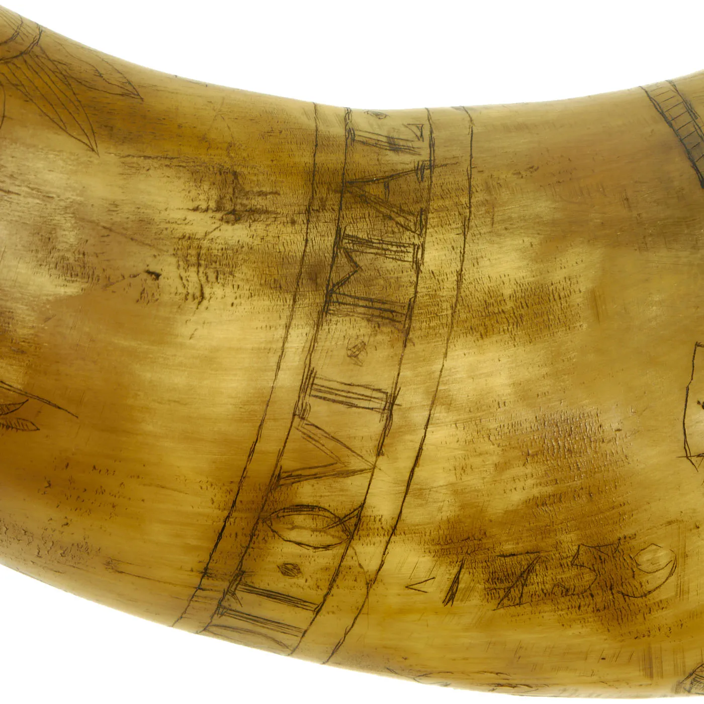 Original U.S. Colonial Era Powder Horn dated 1759 Showing Many Engraved Designs from French & Indian to Revolutionary War Eras