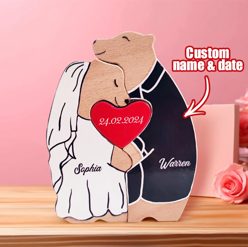 Personalized Wooden Bear Custom Couple Names Puzzle Unique Valentine's Day Gifts