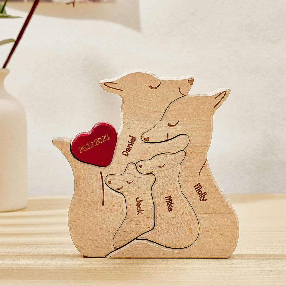 Personalized Wooden Fox Custom Family Member Names Puzzle Home Decor Gifts