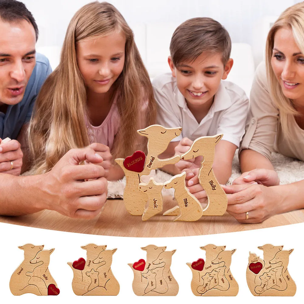 Personalized Wooden Fox Custom Family Member Names Puzzle Home Decor Gifts