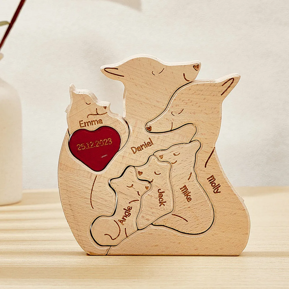 Personalized Wooden Fox Custom Family Member Names Puzzle Home Decor Gifts