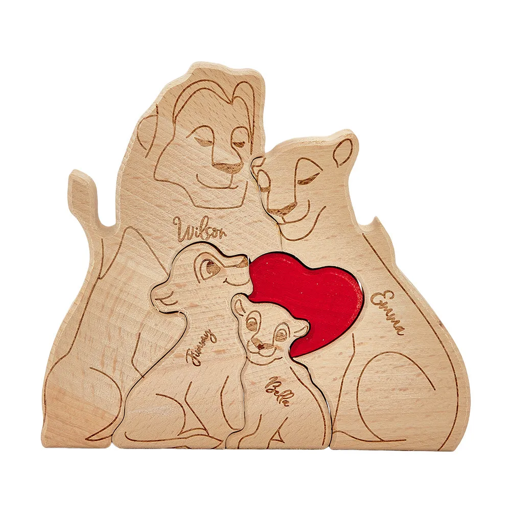 Personalized Wooden Lion Puzzle Custom Lion Family Names Puzzle Home Decor Gifts