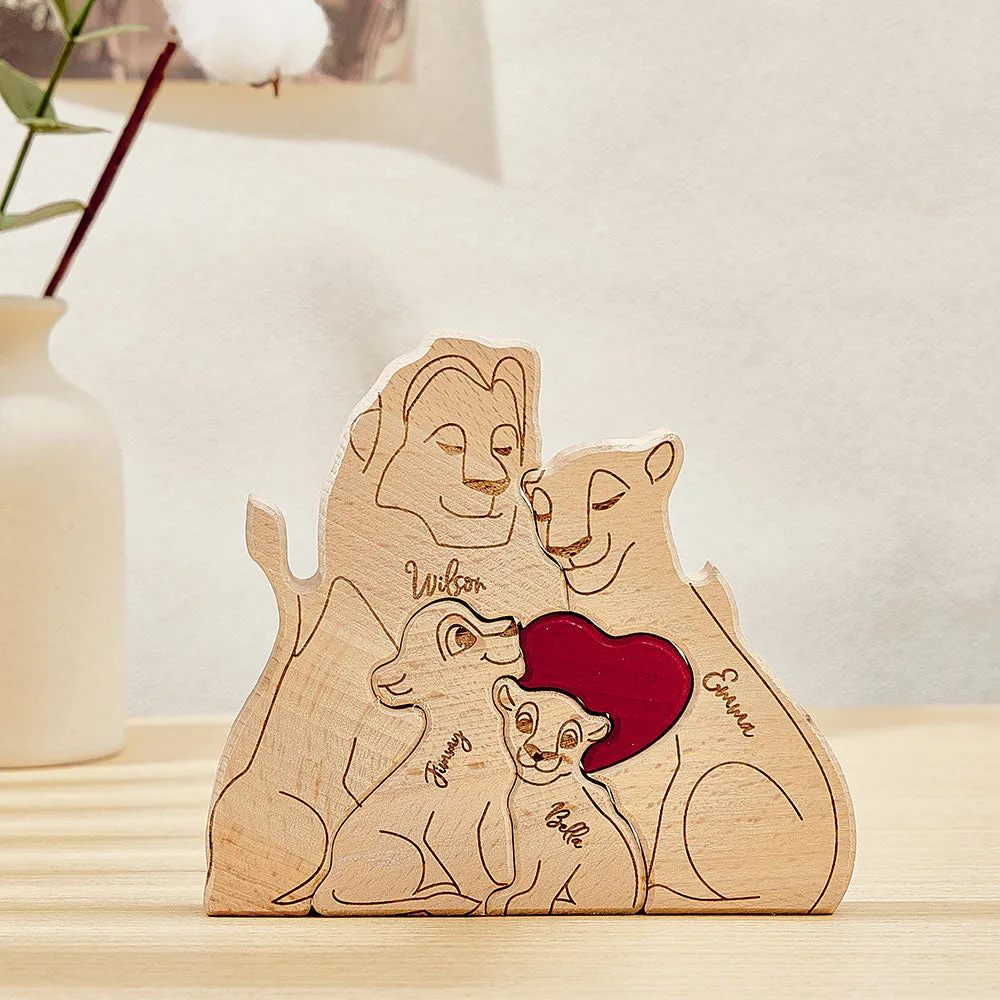 Personalized Wooden Lion Puzzle Custom Lion Family Names Puzzle Home Decor Gifts