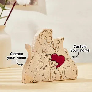 Personalized Wooden Lion Puzzle Custom Lion Family Names Puzzle Home Decor Gifts