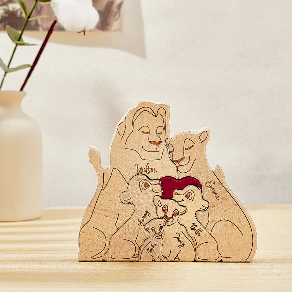 Personalized Wooden Lion Puzzle Custom Lion Family Names Puzzle Home Decor Gifts