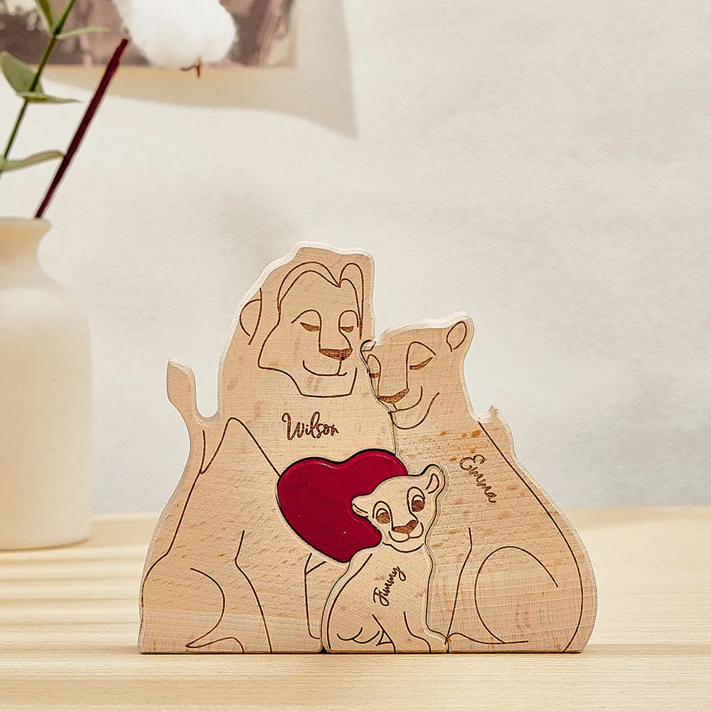 Personalized Wooden Lion Puzzle Custom Lion Family Names Puzzle Home Decor Gifts