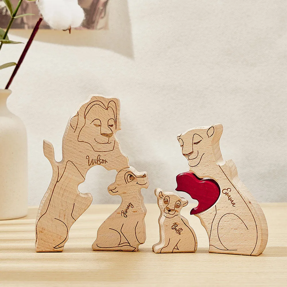 Personalized Wooden Lion Puzzle Custom Lion Family Names Puzzle Home Decor Gifts