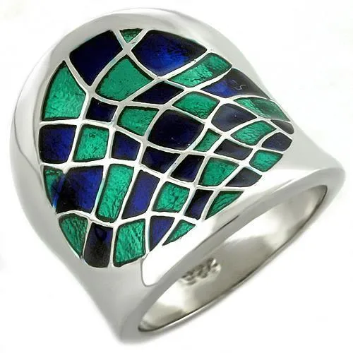 Rhodium 925 Sterling Silver Ring with Epoxy in Multi Color for Women Style LOAS1021